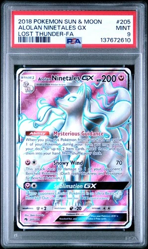 2018 POKEMON SUN & MOON LOST THUNDER #205 FULL ART/ALOLAN NINETALES GX PSA 9