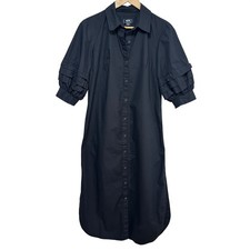 Anthropologie Maeve Midi Shirt Dress Women S Black Puff Sleeve Cotton Cottage