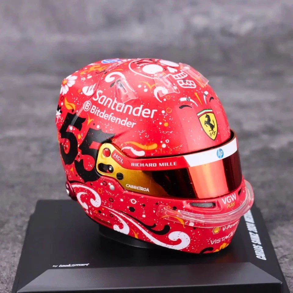 2024 Carlos Sainz Mini Helmet Mexican GP - 1:5 Scale Ferrari Looksmart F1 Helmet - Image 3 of 4