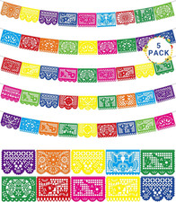 90FT Fiesta Party Decorations, 5-Pack Mexican Papel Picado Banners for Cinco De