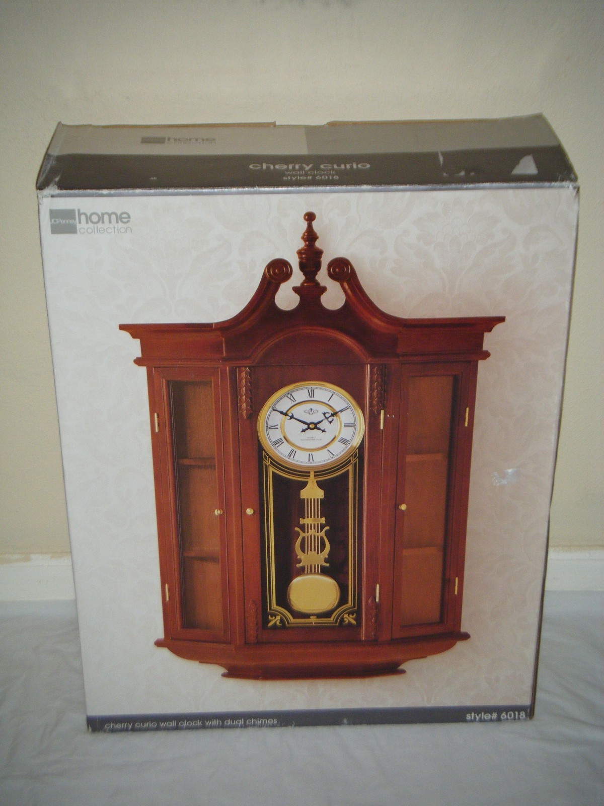 JC Penney Home Collection #6018 Cherry Wood Curio Quartz Wall Clock
