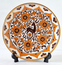 Vintage Greek Floral and Deer Plate by Neofitou Keramik Handmade in Rhodes