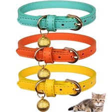 3 Pack Leather Cat Collars with Bells Soft Pet Safety Collar Kitten Collars w...