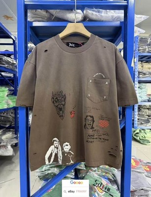 VINTAGE BROWN T SHIRT WORN DISTRESSED PALY HIGH STREET SHORT SUMMER TOP TEE