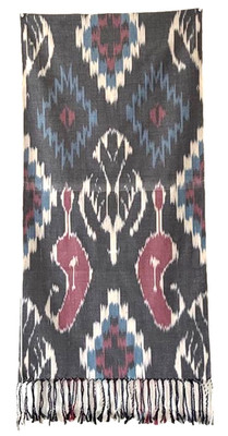GORGEOUS  HAND WOVEN UZBEK  IKAT COTTON SCARF - TRIBAL DESIGN - APPROX 19'' x 72''