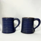 Frankoma Art Pottery blue ribbed coffee mugs cup 4"  stoneware 12 oz - NEW
