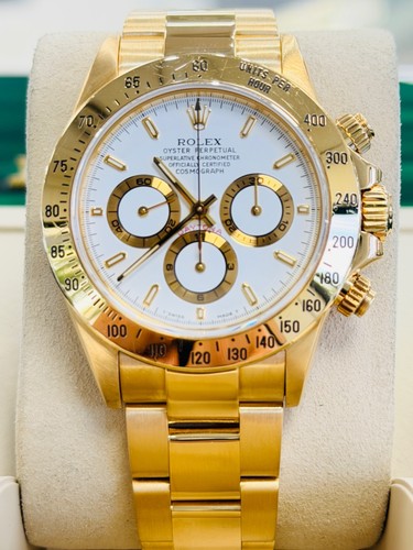 Rolex Cosmograph Daytona 40 16528 Zenith 18K Yellow Gold White Dial Box Papers