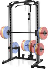 Smith Machine Squat Rack All-in-One Power Rack Cage with Barbell Bar for Home US