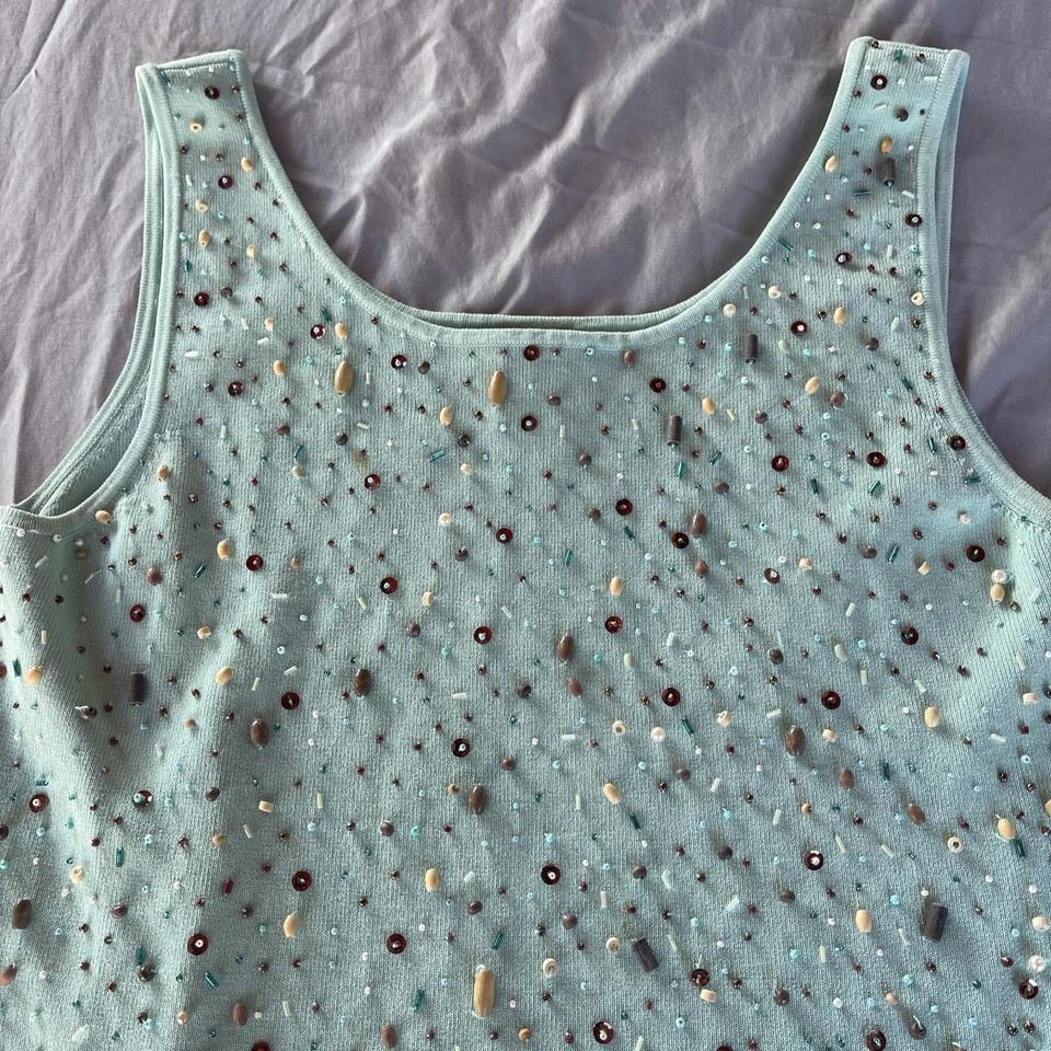 Vintage Due Per Due Teal Beaded Women’s Tank Size XL - Image 2 of 4