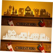 Large Wood Christmas Village Houses Set Light up Village White Stylish Style