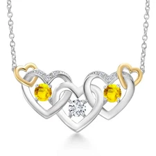 925 Silver and 10K Yellow Gold White Lab Grown Diamond and Yellow Sapphire