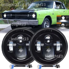 Pair 7" Round Projector LED Headlights Hi/Lo Beam Fit Dodge Dart 64-1976 Raider