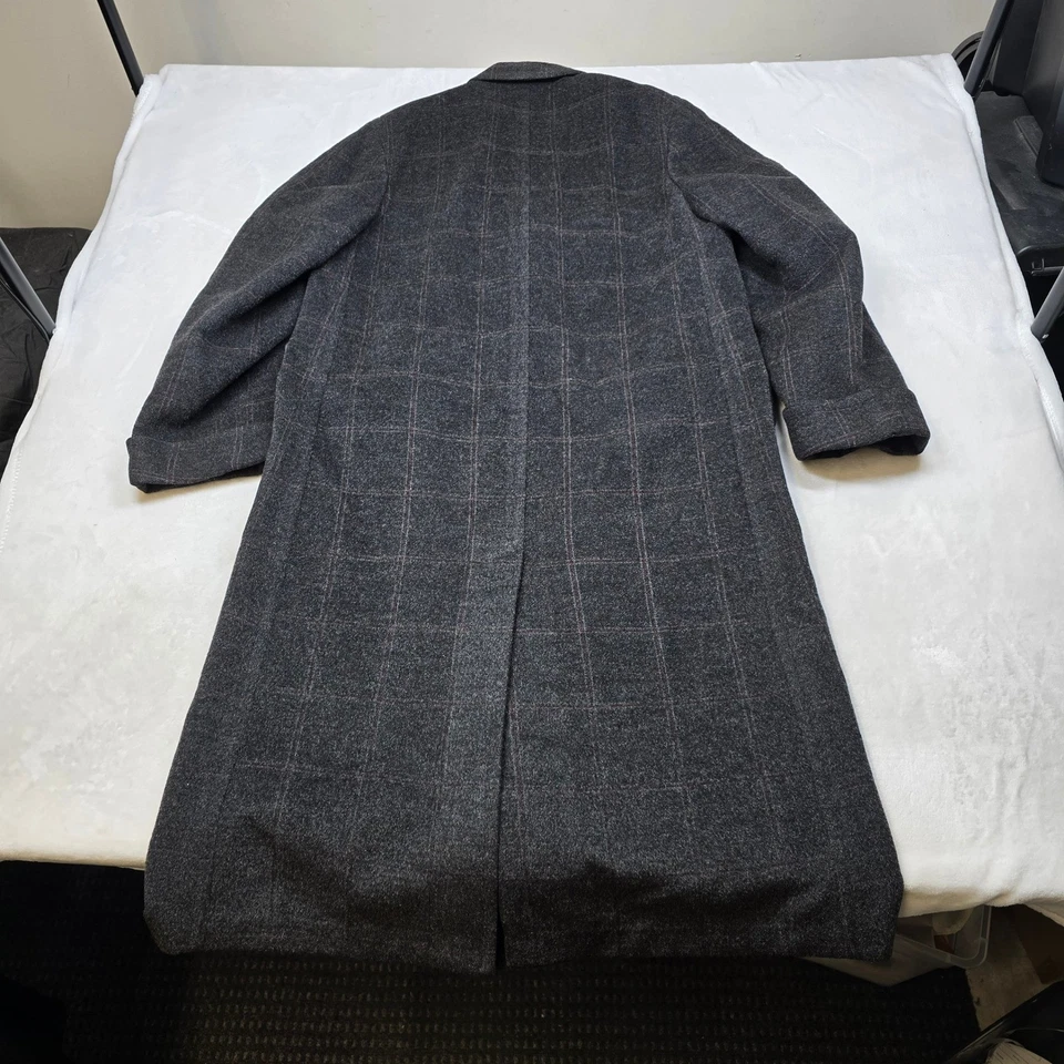 Hart Schaffner Marx Overcoat Mens Large Gray Plaid Windowpane Surrey Wool VTG - Image 3 of 4