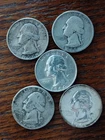 Washington quarters 90% silver 5 coins