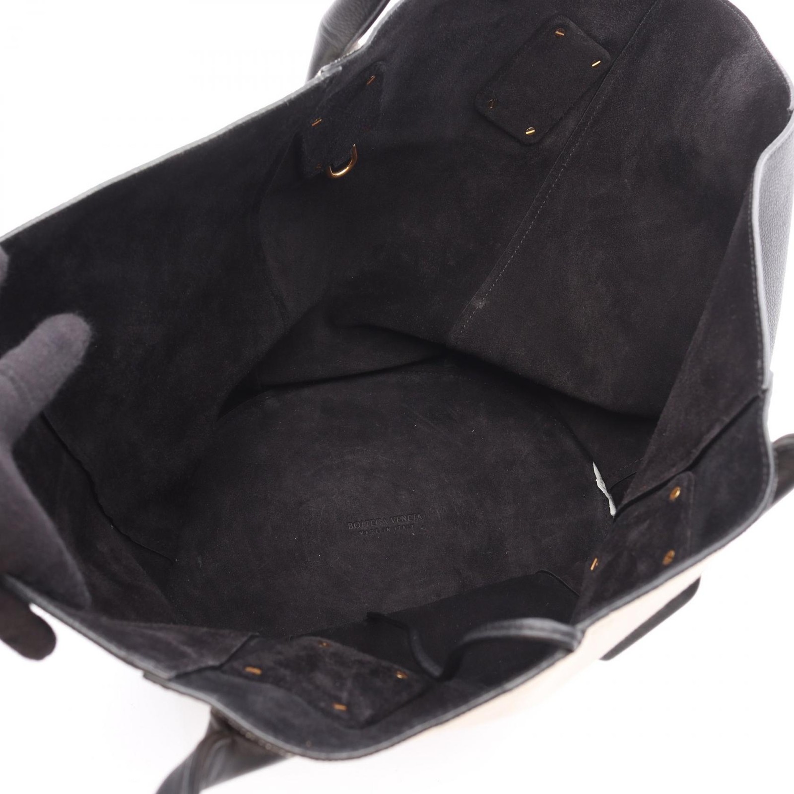 Bottega Veneta Basket Tote Bag Leather Canvas Medium Black Used thumbnail 3