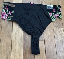 Plus Size 14/16 Lane Bryant Cacique French Cut Thong Panty Black Lace Embroidery