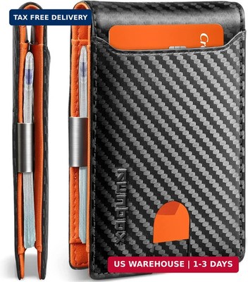 RUNBOX Slim Wallets for Men - Leather Money Clip Mens Wallet - RFID Blocking Fro