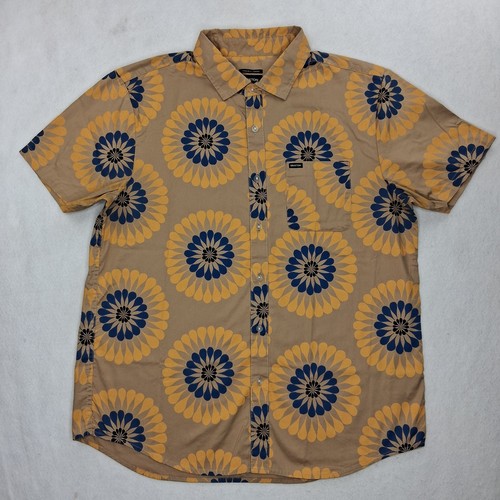 Brixton Hawaiian Shirt Lot Mens Large Charter Tropical Vacation Beach Blue & Tan - Picture 4 of 24