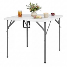 Folding Table Fold in Half Square Tables with Handle Portable Plastic White