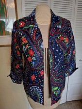 Alfred Dunner Floral Paisley Jacket Size 14 Open Front 3/4 Sleeve Collared