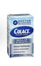 Colace Docusate Sodium Stool Softener Laxative Capsules 100 mg Count of 30 By Co