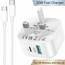 For iPhone iPad Samsung Google Fast 20W USB C + A PD Plug Charger Adapter Cable