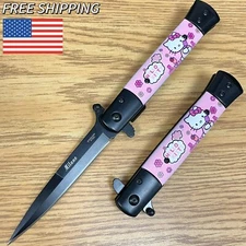 9"Tactical Hello Kitty Cat Spring Assisted Open Blade Folding Pocket MilanoKnife