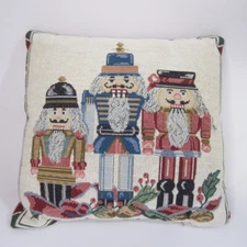 Christmas Nutcracker Tapestry Square Holiday Throw Pillow Burgundy Back 12 x 12
