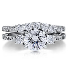 Sterling Silver AAAA Cubic Zirconia 3-Stone 5-Stone Ring Set