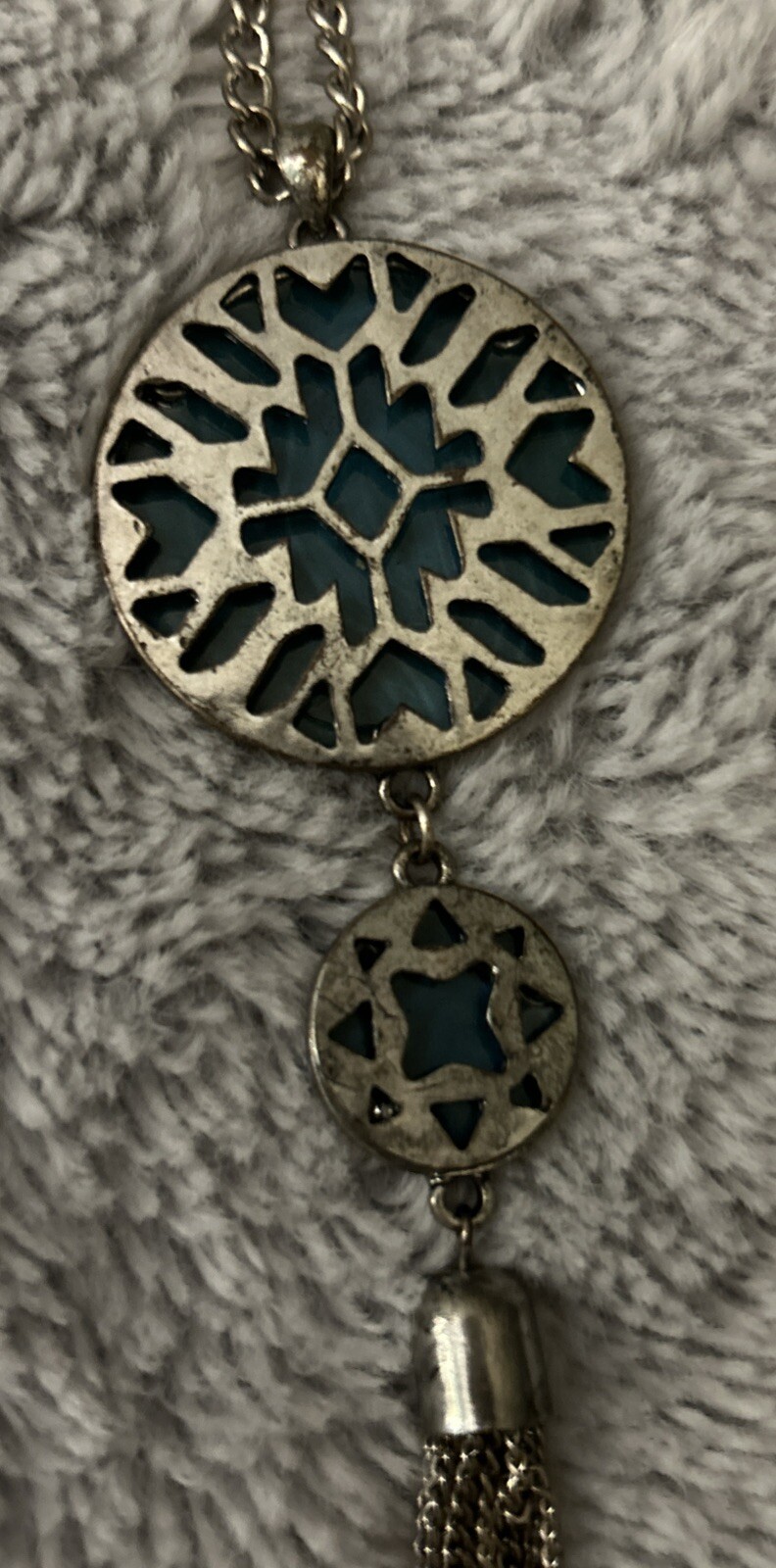 Boho Silvertone And Green Stone Statement Necklace - image 2