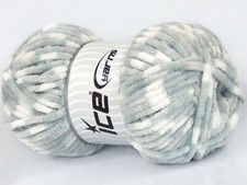 4-Skein Lot Chenille Baby Colors Yarn 4x100g/120m Medium Light Grey White