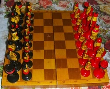 Vintage Russian Soviet chess-checkers wooden set w/ wooden board. NEVER used.