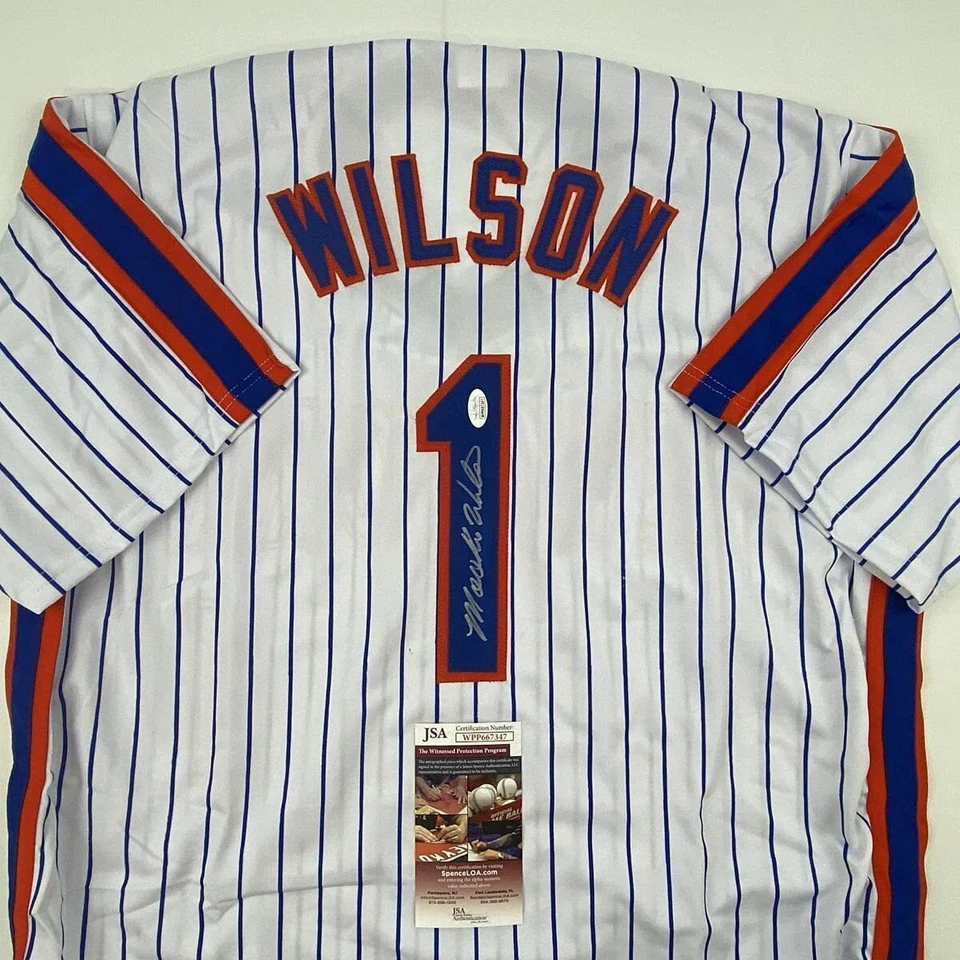 Autographed/Signed MOOKIE WILSON New York Pinstripe Baseball Jersey JSA COA Auto - Image 2 of 4
