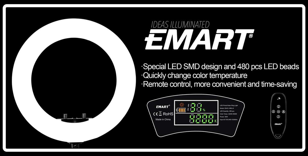 Emart 18-inch Ring Light with Stand Adjustable 3200-5500K LED