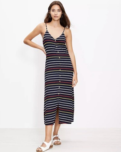 LOFT NWT Tall Striped Button Trim Maxi 