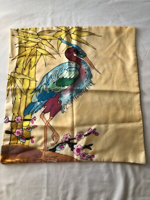 Vintage Kissenbezug Vogeldekor handbemalt 39cm x 40cm (DIV026)