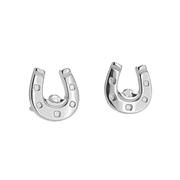1 Paar Pferde Pony GlüCks- Hufeisen Kinder Ohrstecker Ohrringe Echt Silber 925-image