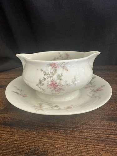 Theodore Haviland Limoges Frankreich Sauciere mit aufgesetztem Teller rosa Blumen Spray - Bild 4 von 6