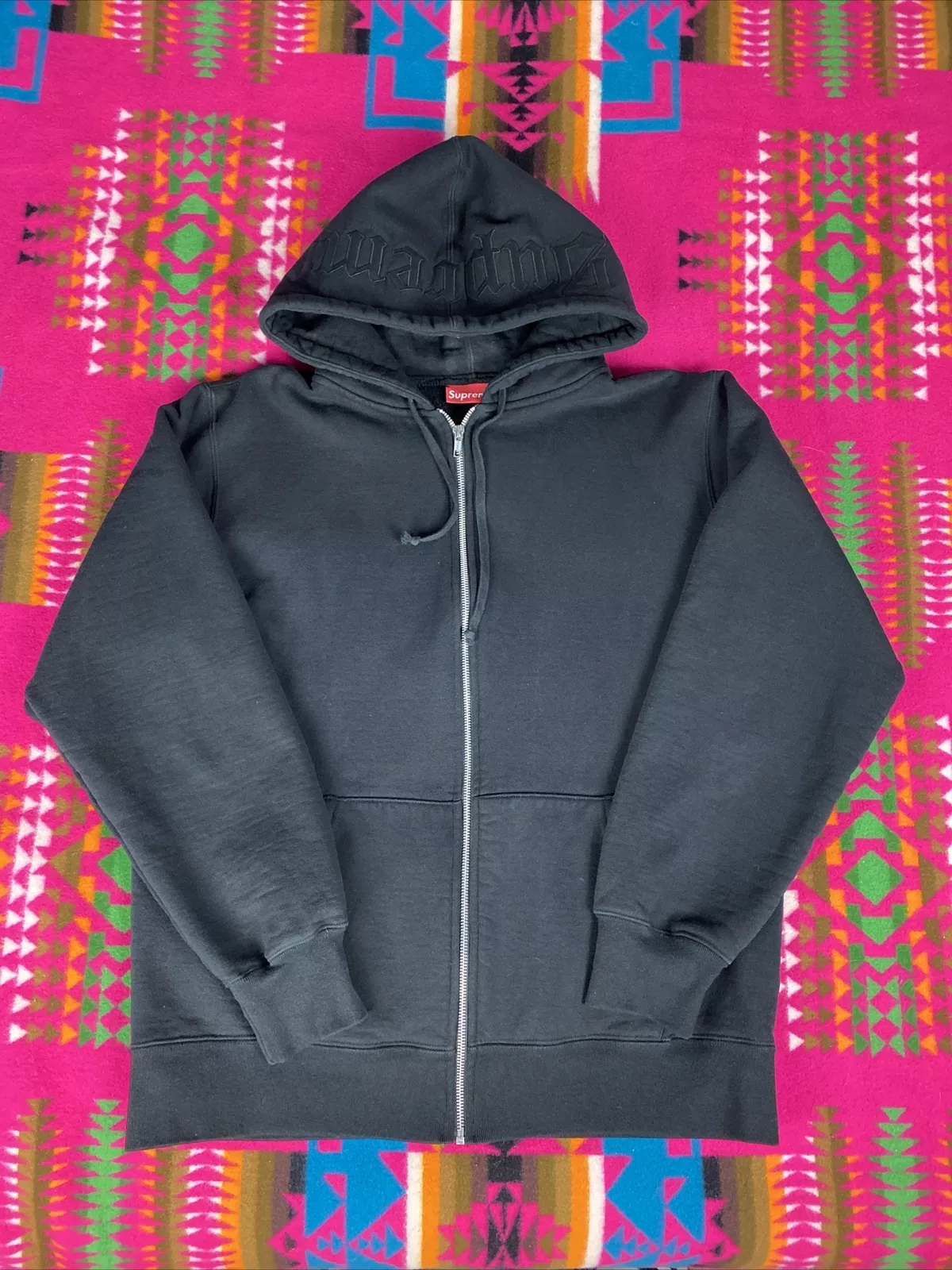 Sweat shirt à capuche logo Supreme Old English Hood à fermeture éclair noir taille XL