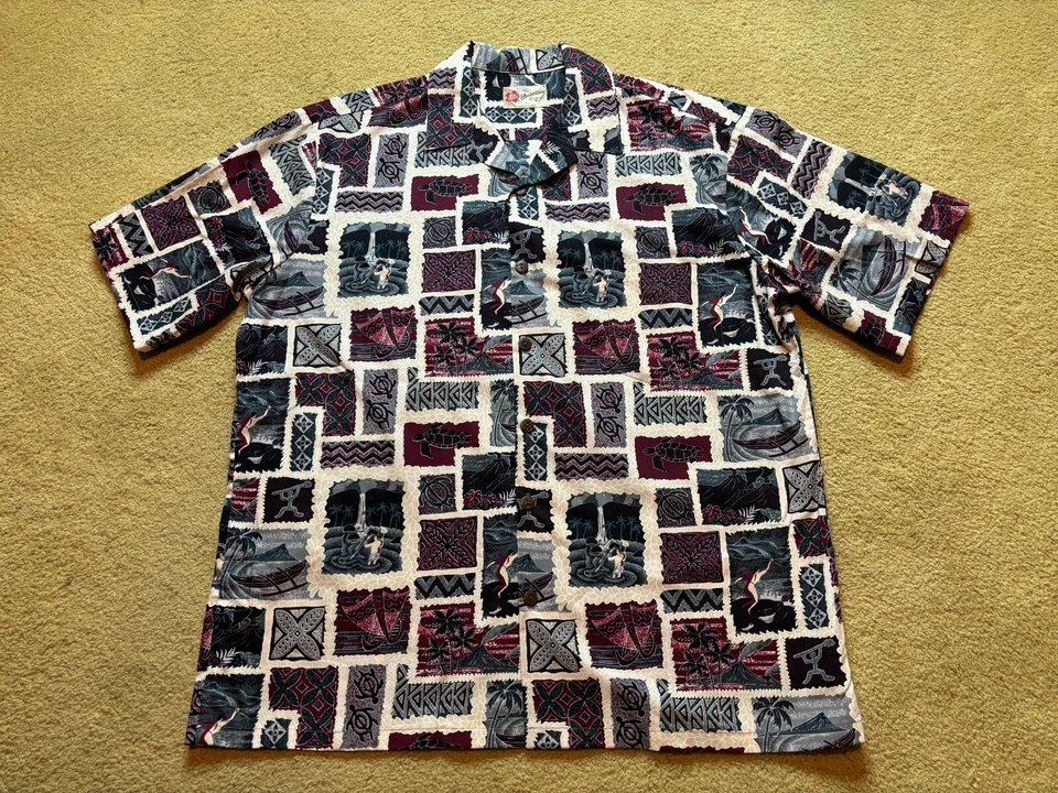 Camisa Hawaiana Hilo Hattie Aloha De Colección Años 90 Tortuga Abotonada Manga Corta XL Foto 2 de 3