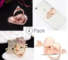 4 PACK Universal 360 Rotating Finger Ring Stand Holder - ROSE GOLD HEARTS SET