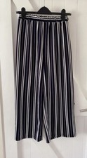 Apricot Trousers Womens Medium Blue White Cropped 3/4 Culottes Wide Leg Summer