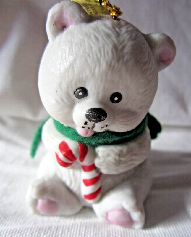 Bisque Porcelain Vintage Jasco Lil Chimers POLAR BEAR w/ CANDY CANE Christmas