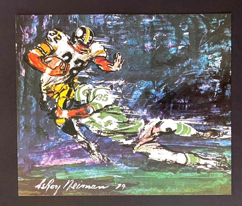 LEROY NEIMAN + STEELERS - JETS + CIRCA AÑOS 70 + IMPRESIÓN FIRMADA ENMARCADA Foto 2 de 4