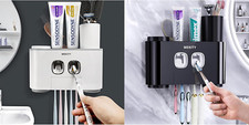 Wall-Mounted Toothbrush Holder  Toothpaste Dispenser with Cups and Slots