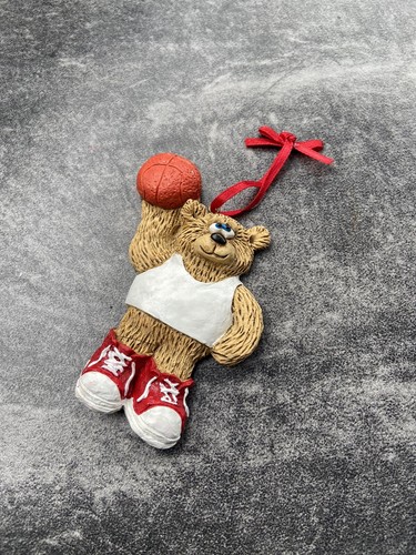BEAR IN CHAIR FOOTBALL / BASKETBALL / LACE 3-1/4" TALL CHRISTMAS TREE ORNAMENT. - Picture 8 of 10