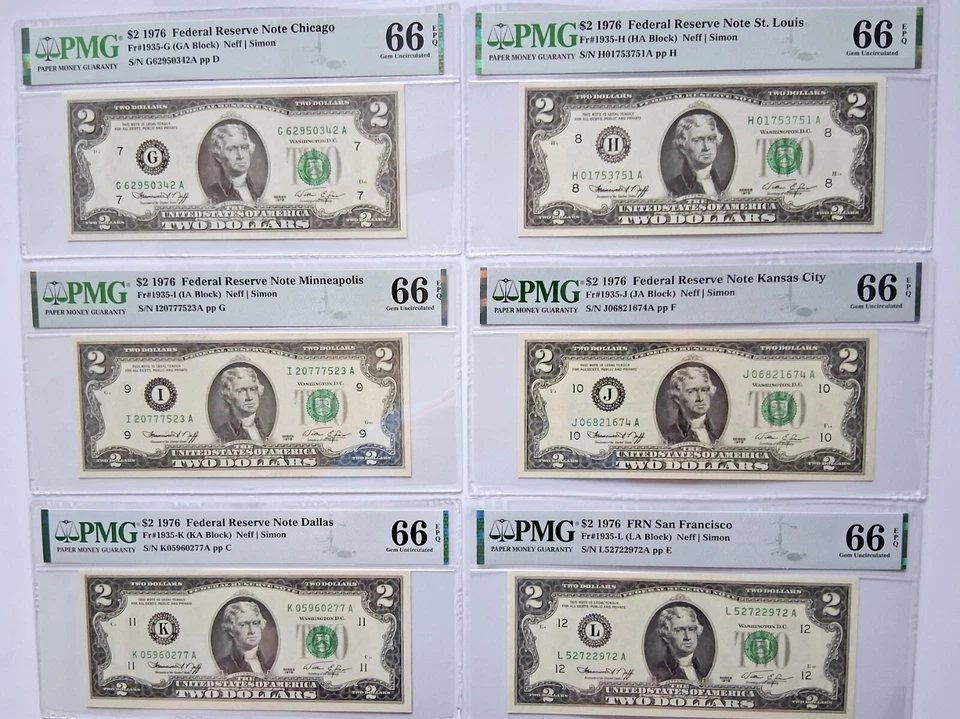 1976 $2 Notes - SET of all (12) Fed. Res. Banks (A thru L) - 66 EPQ Gem Unc. - Image 4 of 4