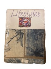 Bardwil Linens Lifestyles Blue Beige Chambray Floral Tablecloth 60" x 84" NIP