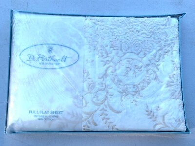 D. Porthault For Dan River EMBROIDERED Full Flat Sheet 250 Thread Count Fontenac