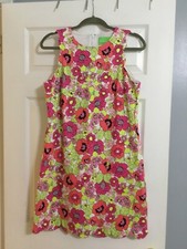 Papagallo Pretty in Pink Floral Sheath Dress Size 6 Scalloped